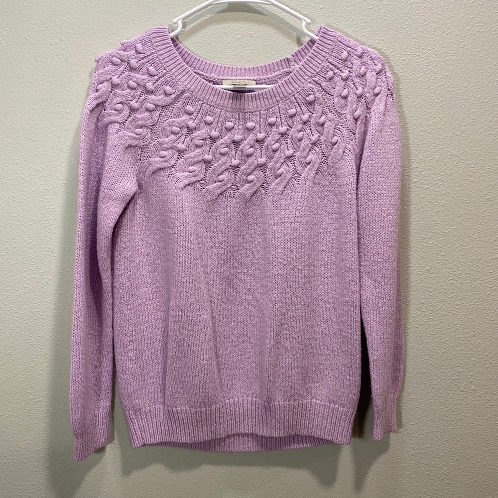 Loft lavender sweater popcorn cable knit‎